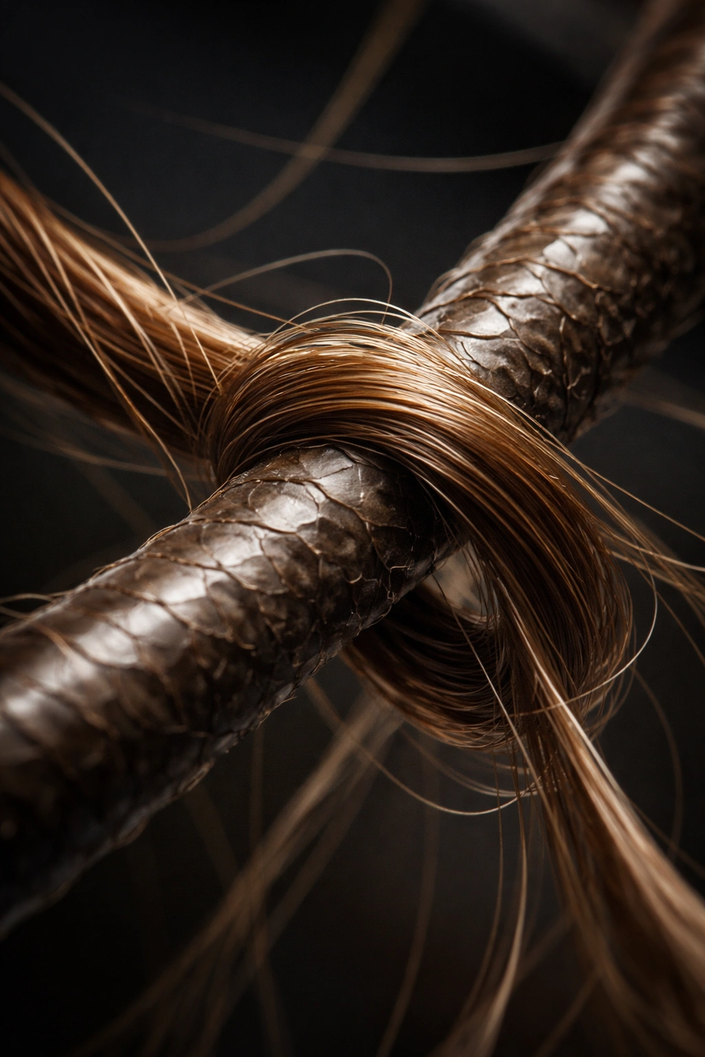 Close-up of hair strand cuticle scales showing rough vs smooth texture