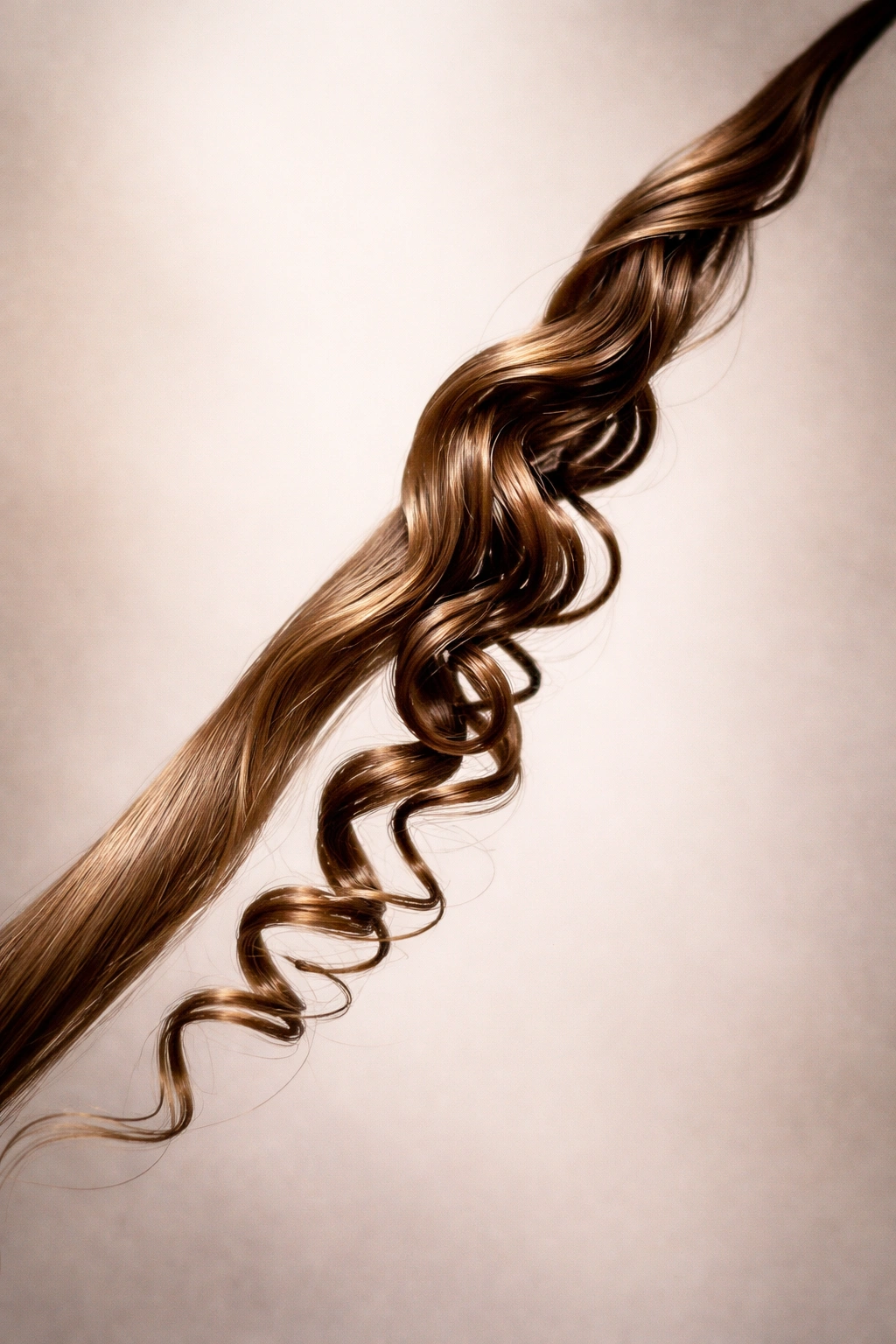 Hair strand showing straight, wavy, and curly texture sections