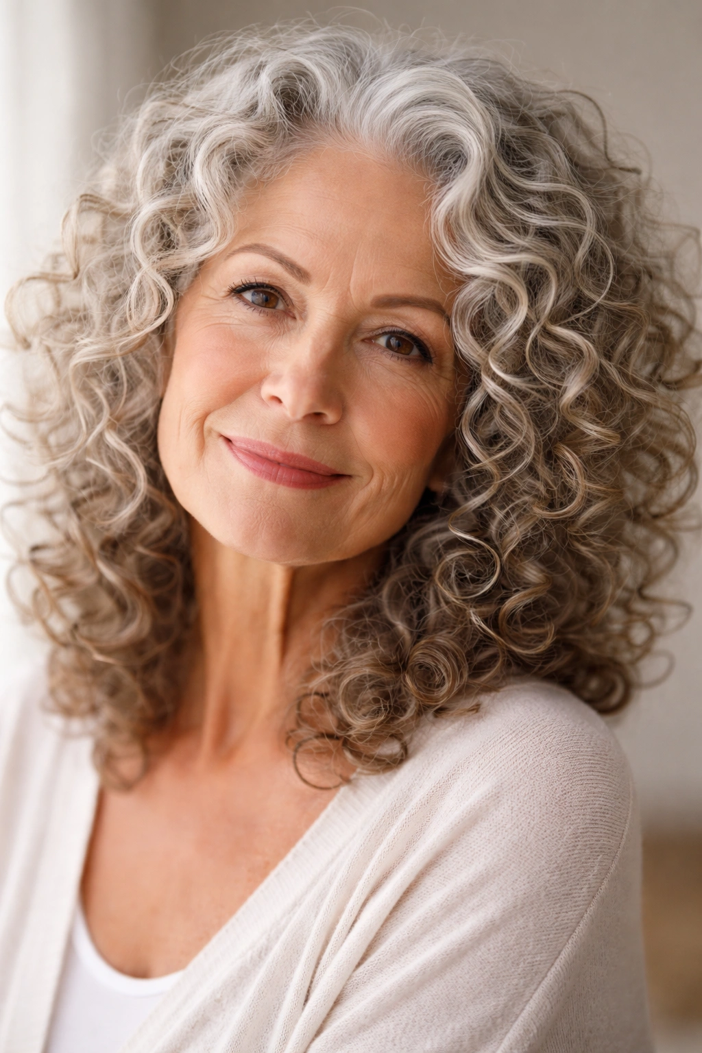 Mature woman's hair texture showing curl patterns and moisture