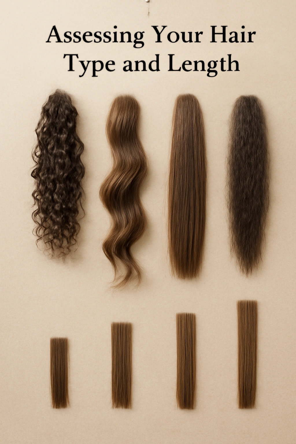 How to Do a Spiral Braid at Home Step by Step 2 Hair texture and length swatches arranged for type assessment
