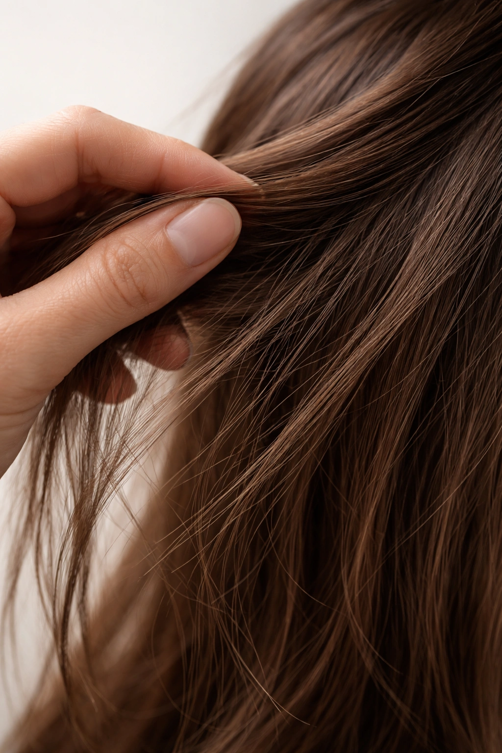Hand running through thinning hair showing fine, fragile strands