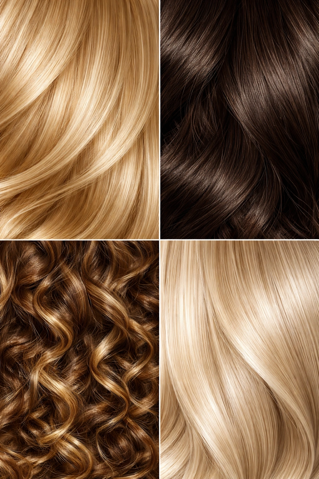 Close-up collage of four hair textures representing different hair types