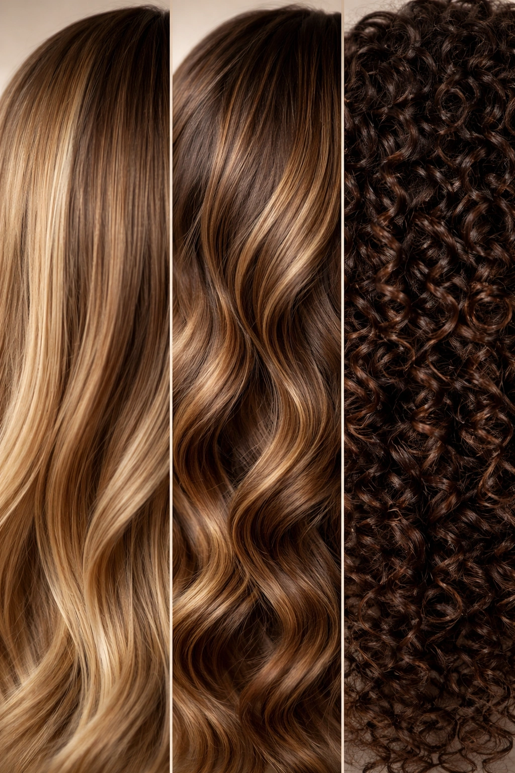 Close-up of diverse hair textures showing color variations