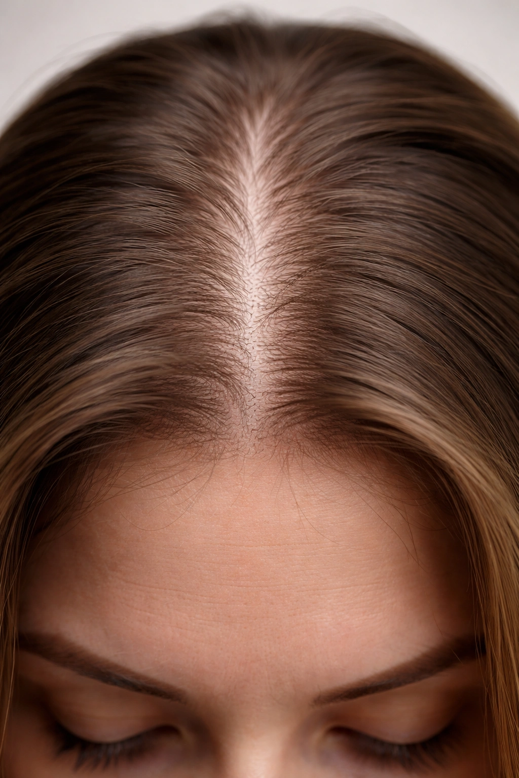 Close-up of thinning scalp showing hair density loss linked to nutritional deficiencies