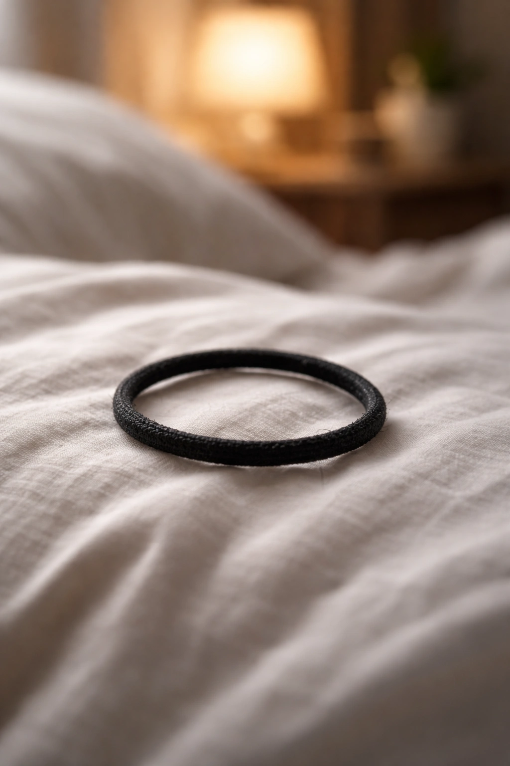 Regular hair elastic on a pillow, representing common overnight curl mistakes