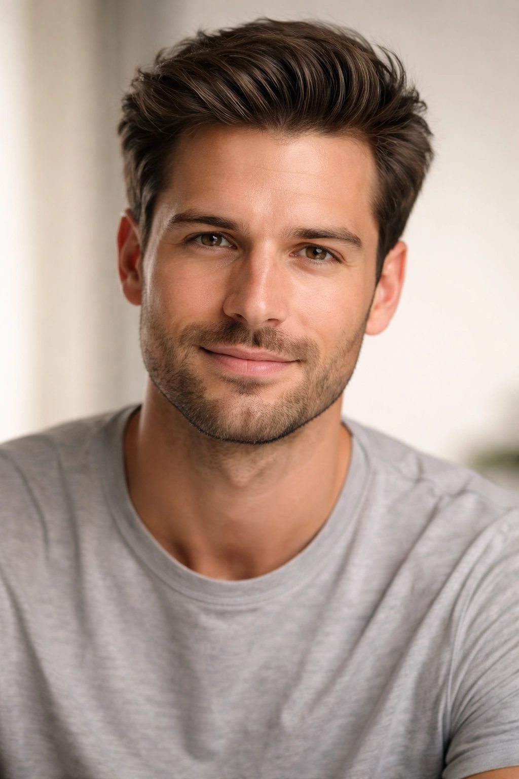Portrait of a person with a natural-looking full hairline conveying confidence