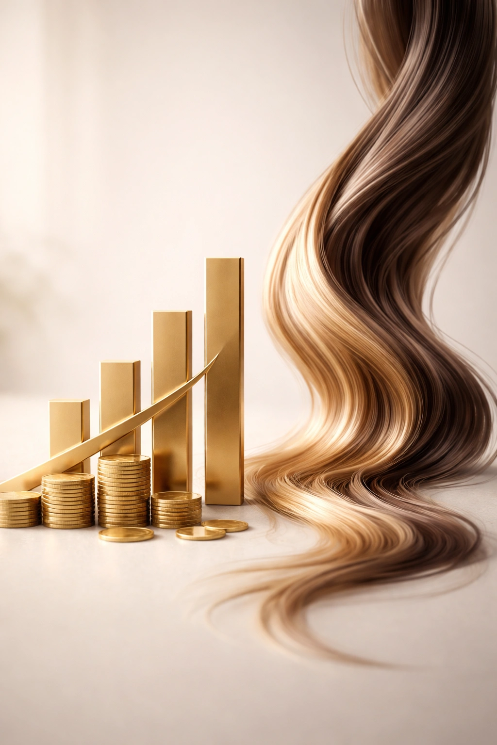 Abstract representation of hair transplant cost concepts with geometric shapes and hair motif