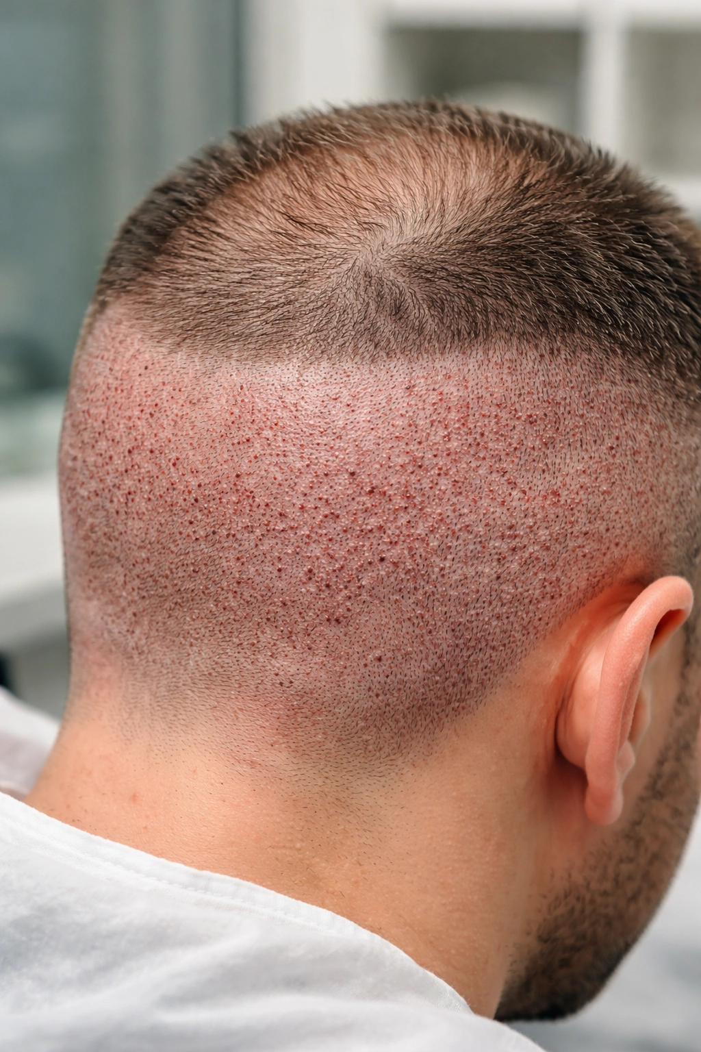 Donor area showing subtle swelling and healing after hair transplant