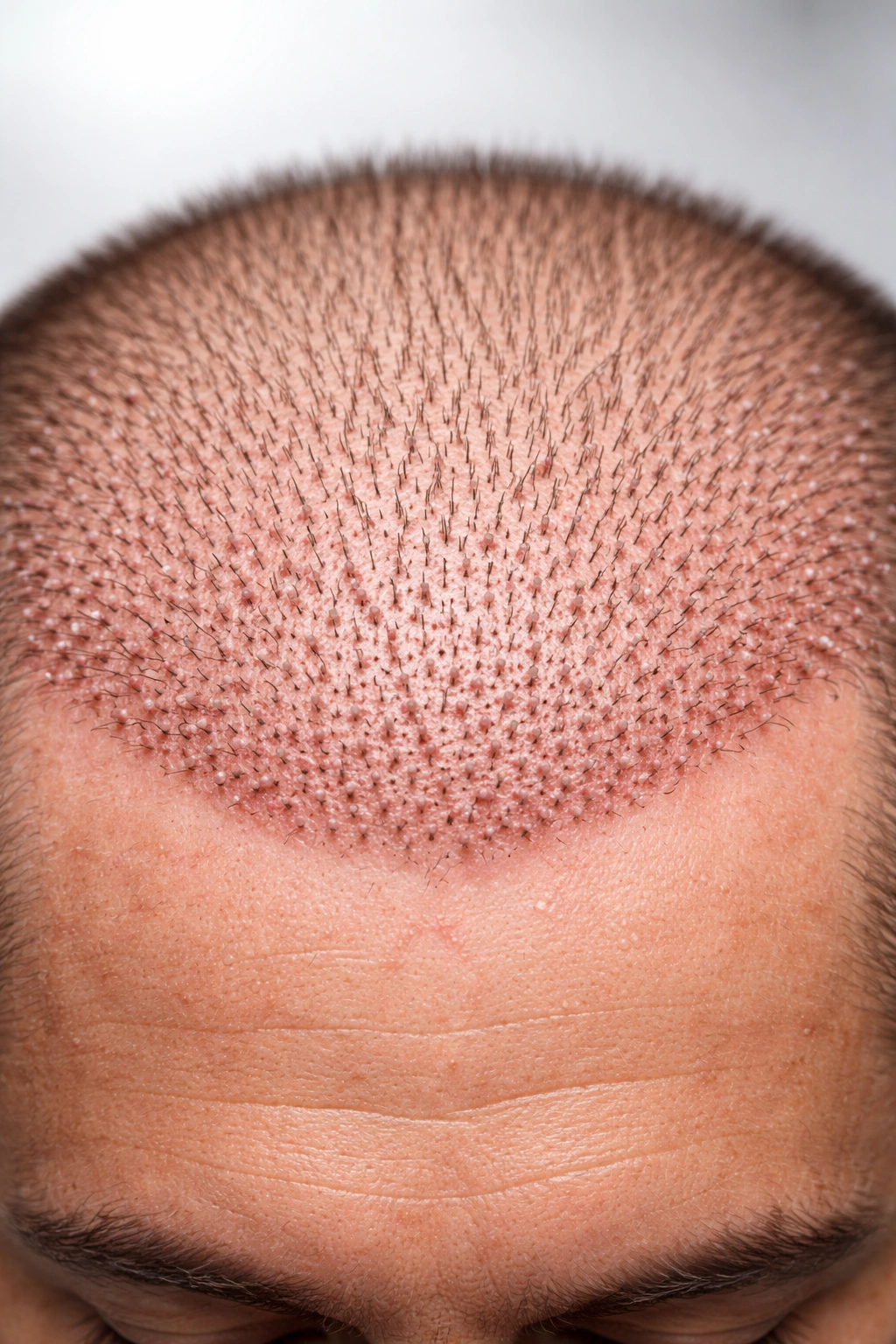 Scalp showing transplanted hair grafts in a neat pattern