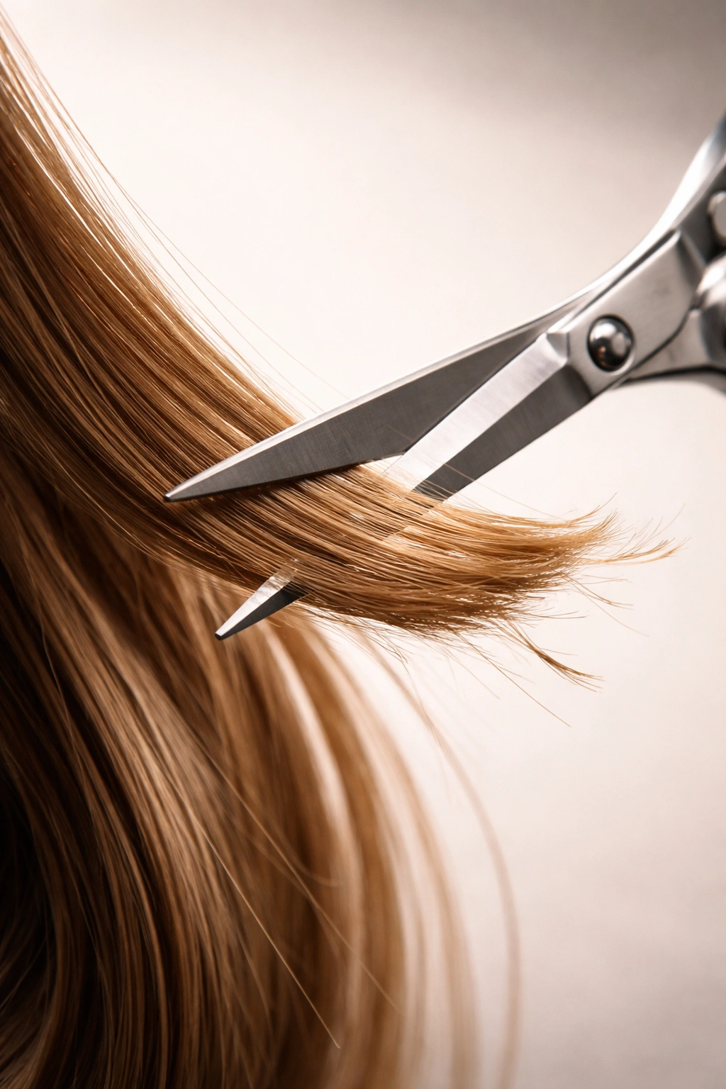 Hair cutting scissors near a strand to illustrate regular trims