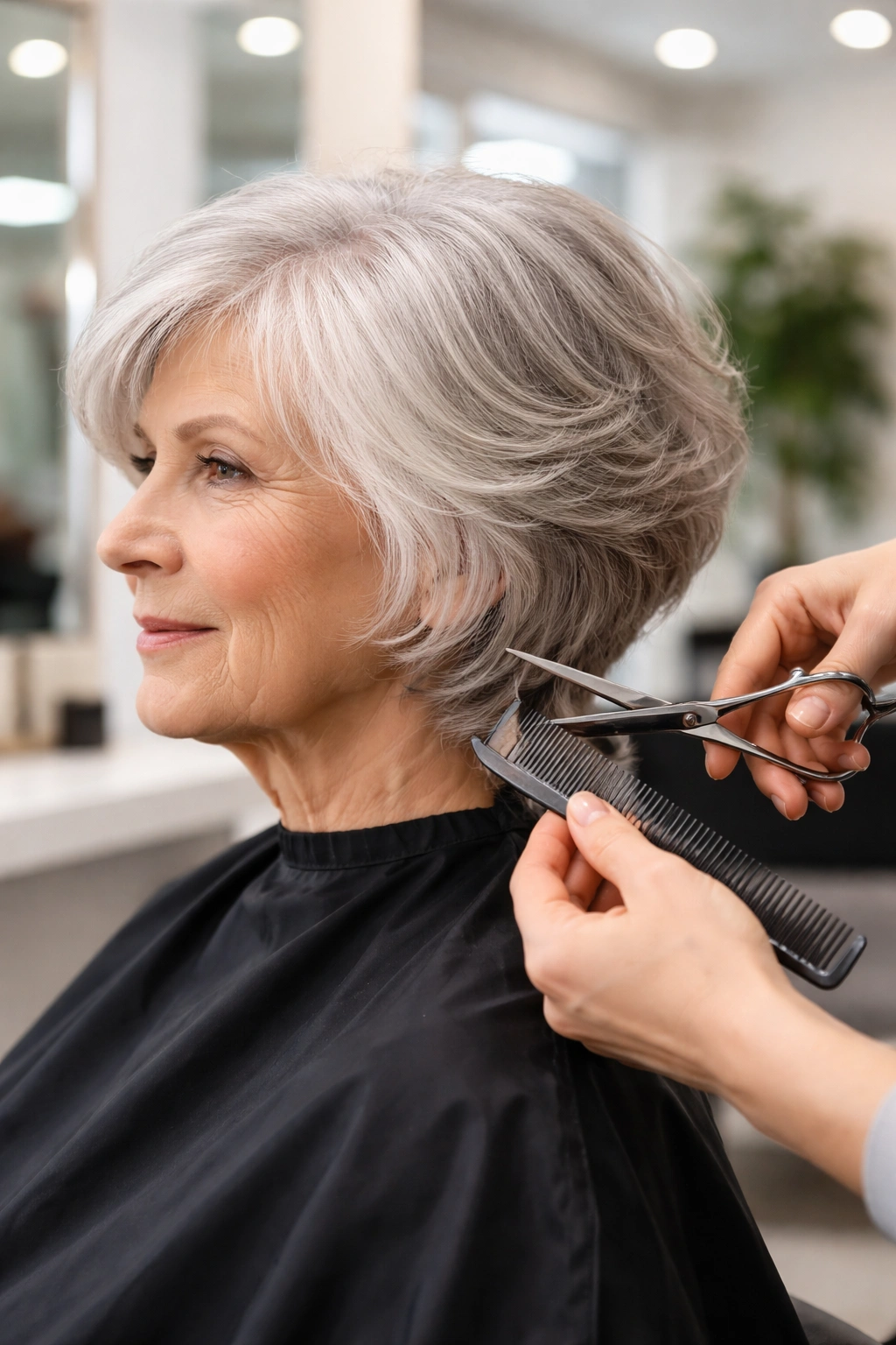 Person receiving a haircut trim to maintain shape, highlighting trimmed ends