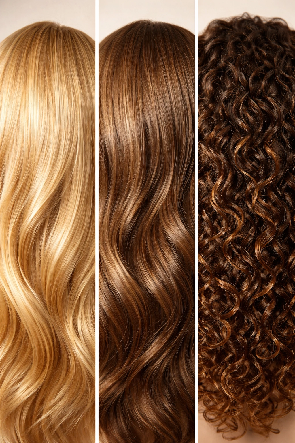 Close-up showing multiple hair textures with coconut oil sheen on mid-lengths.