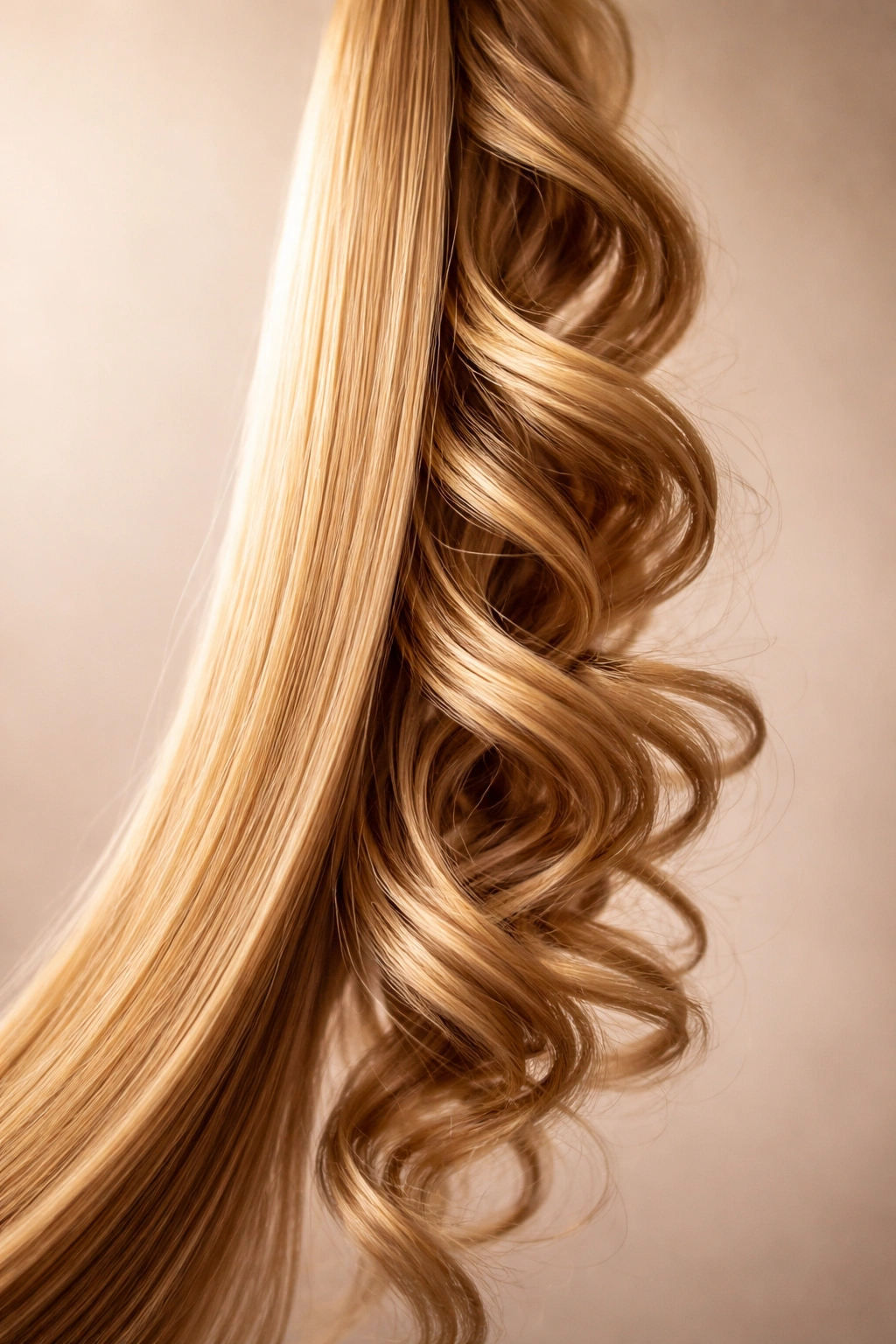 Hair strand with two textures: straight and curly