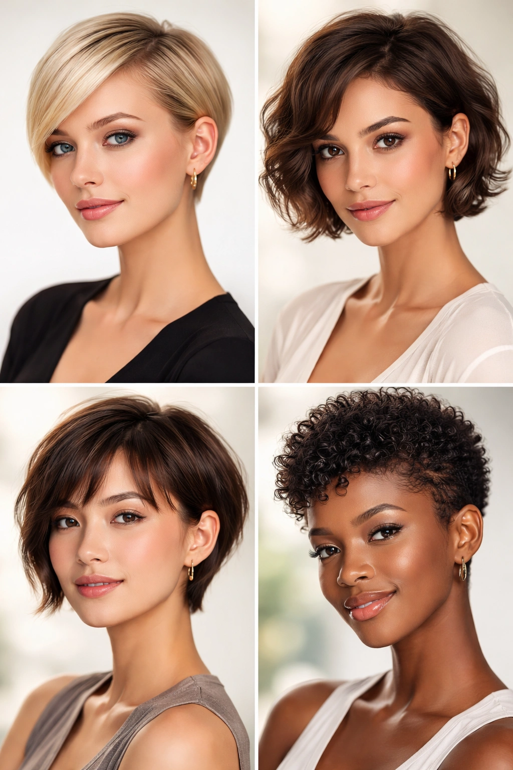 Portrait of a model with short hair showing texture variation and shine
