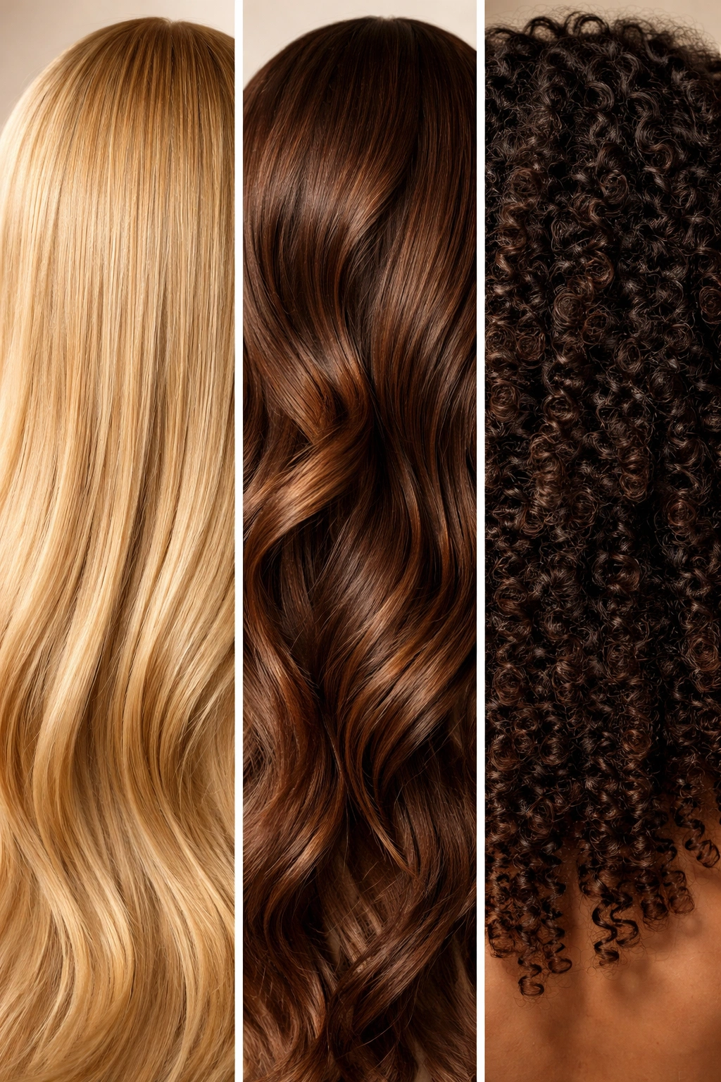 Close-up of different hair textures showing factors affecting dye frequency