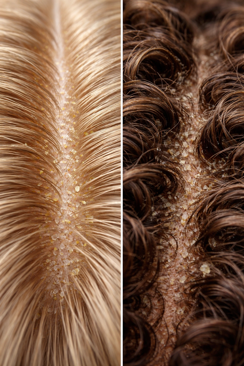 Scalp with contrasting hair textures at the roots