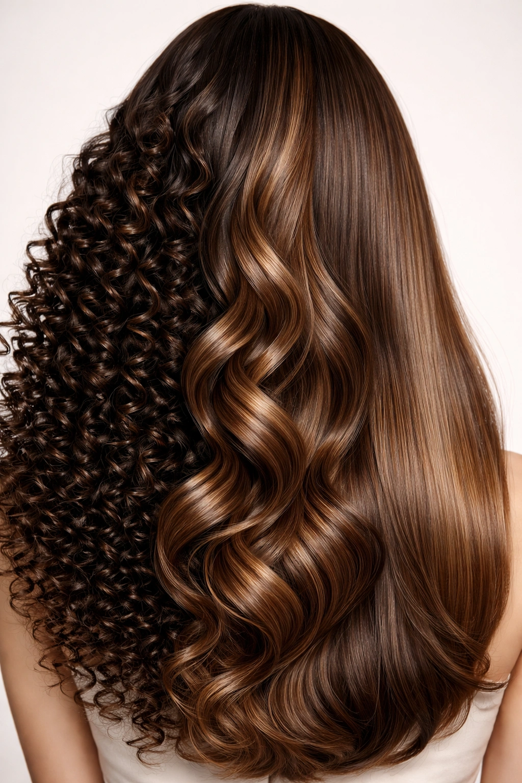 Head with multiple hair textures (curly, wavy, straight) to show timing differences