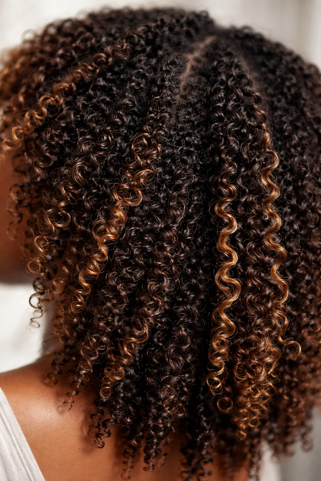 Close-up of textured curly hair demonstrating tinting considerations