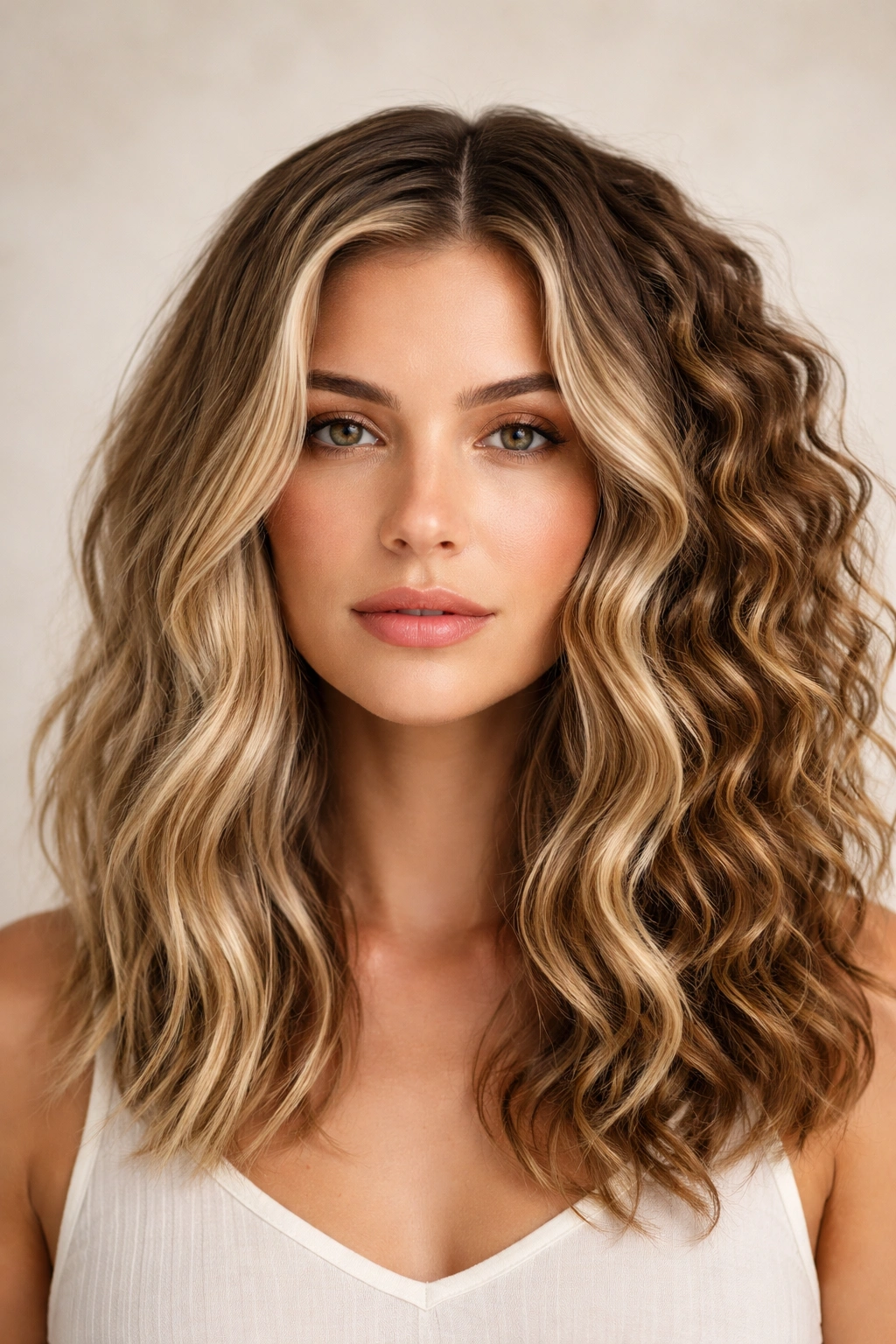 Portrait showing straight, wavy, and curly hair textures styled into beach waves
