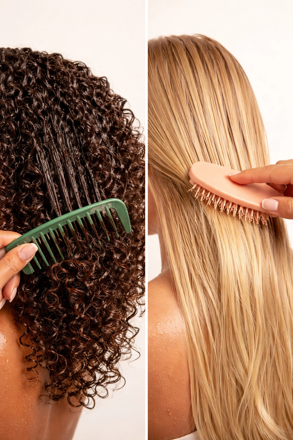 Close-up showing curly hair texture alongside straight hair texture.
