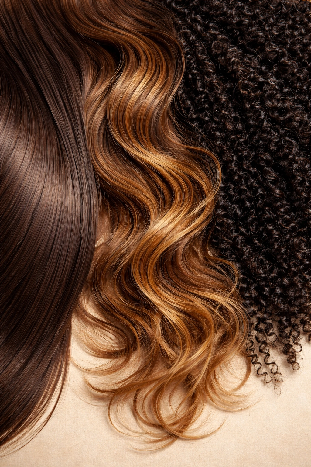 Diverse hair textures straight, wavy, and curly