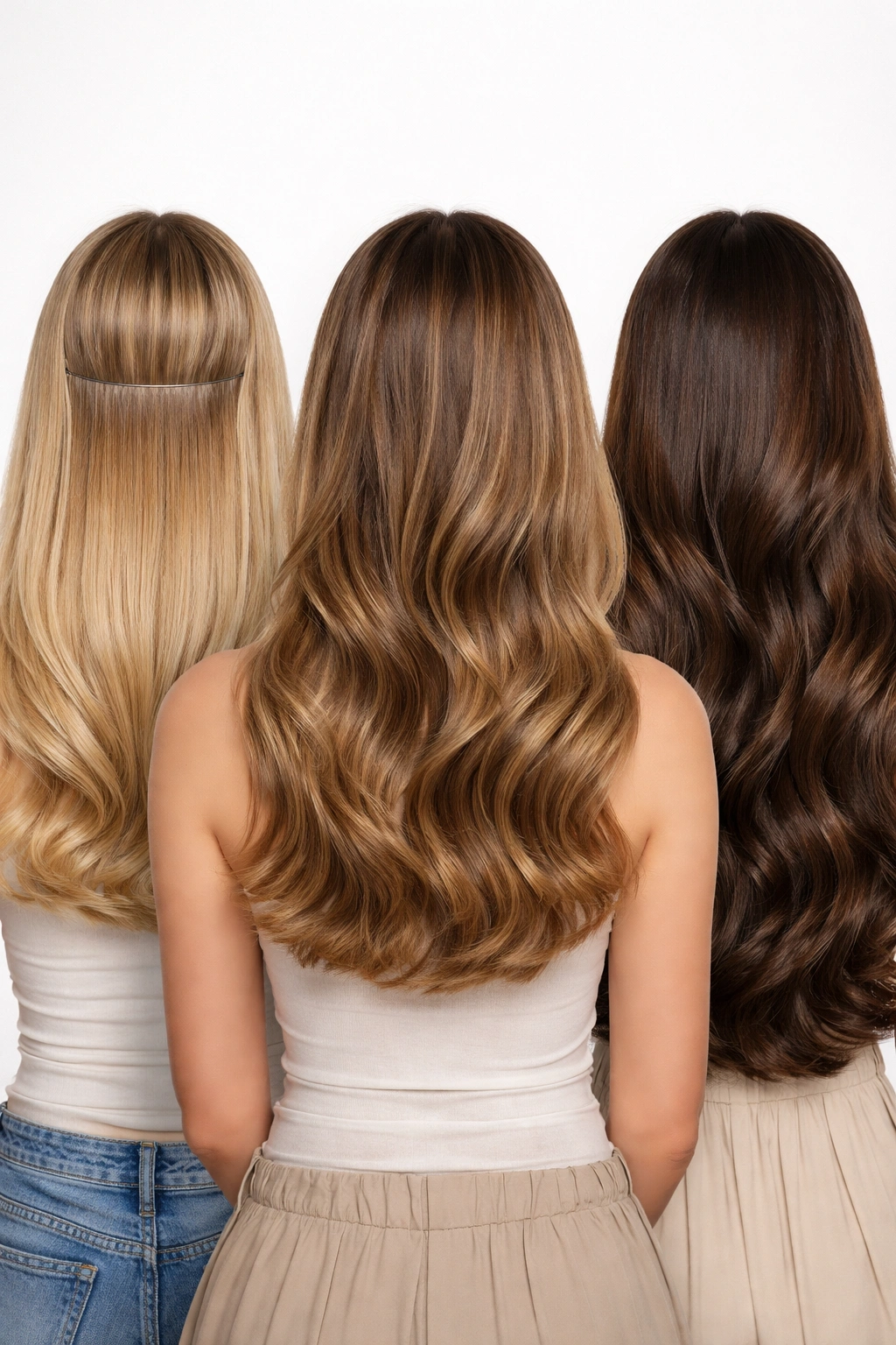 Head with three hair textures blending with extensions