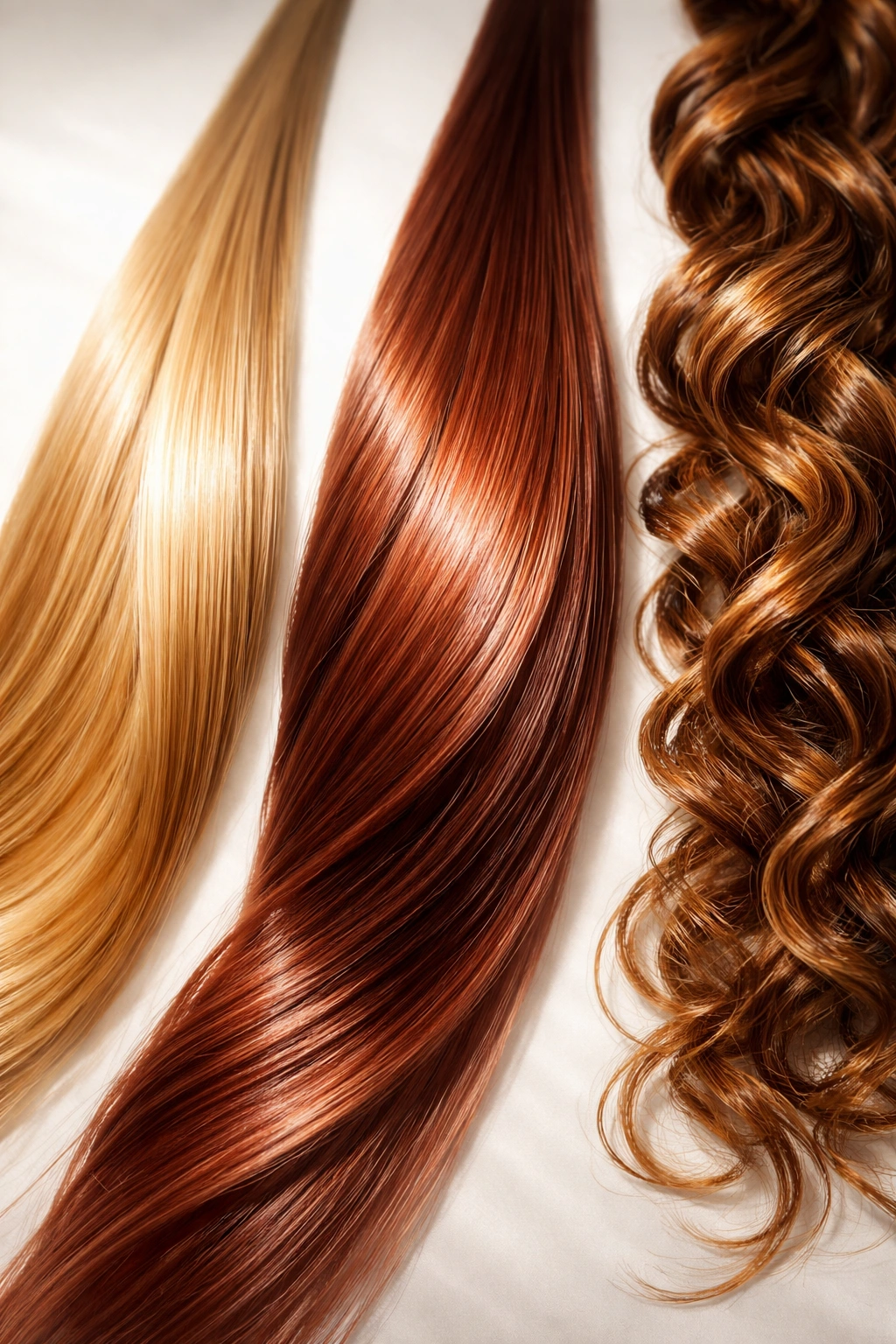 Close-up showing fine, thick, and curly hair textures to illustrate color longevity differences by hair type