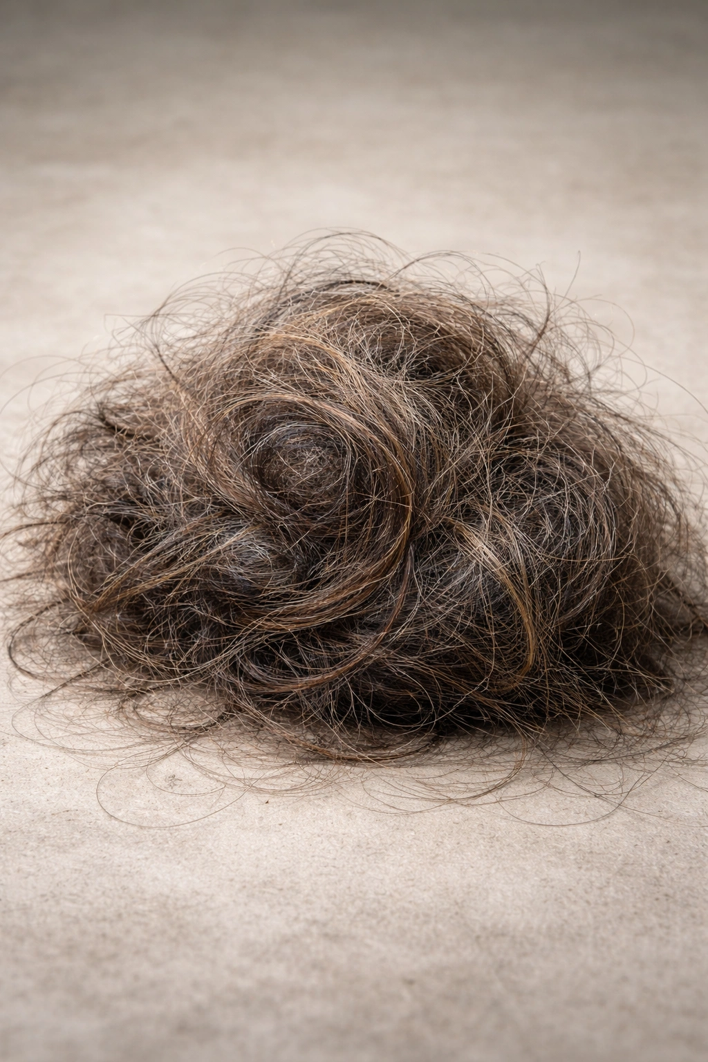 Mass of tangled hair fibers representing hair waste