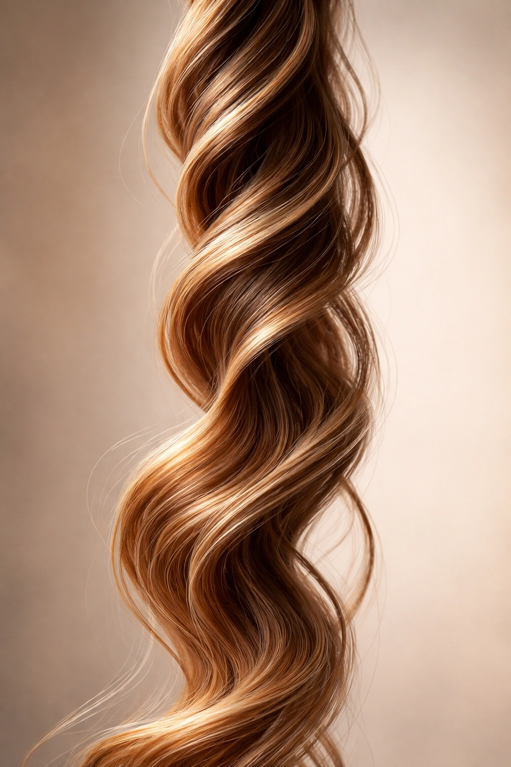 Macro close-up of a wavy hair strand illustrating different wave patterns