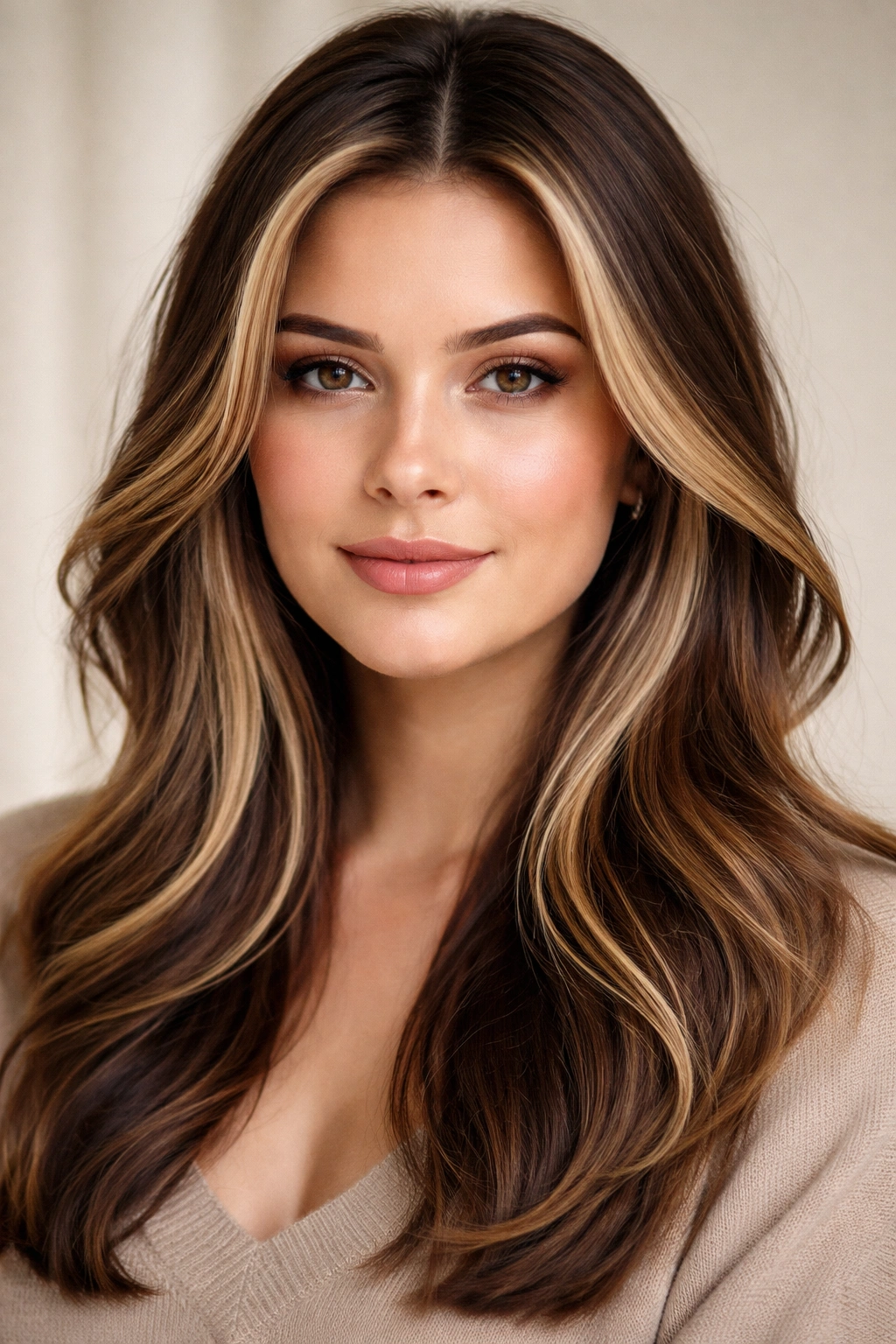 Model with face-framing highlights around the face