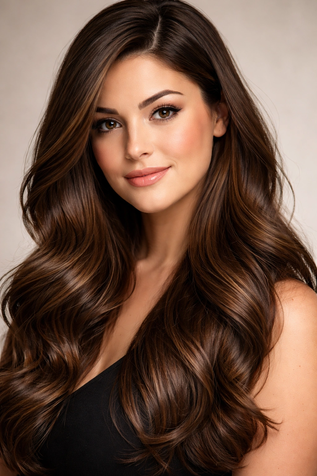 Model with side-parted long waves in studio