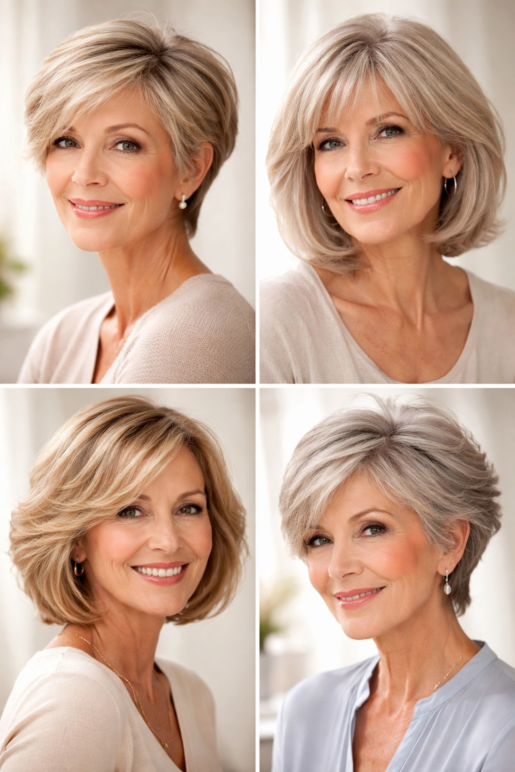 Four-head collage displaying varied hairstyles for fine and thinning hair