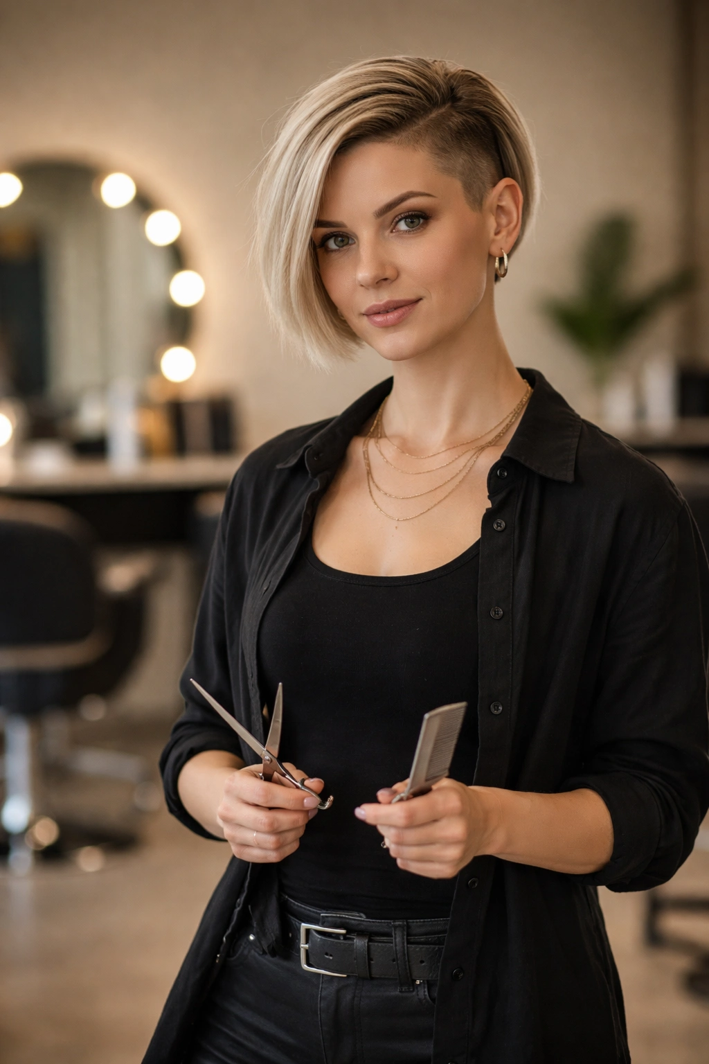 10 Shaved Bob Haircuts With An Effortless Edge 11 Silhouette of a hairstylist in a studio
