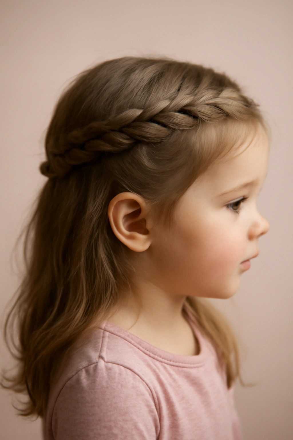 15 Quick and Easy Toddler Braids for Busy Mornings 11 Half-up braid across the crown with loose hair below