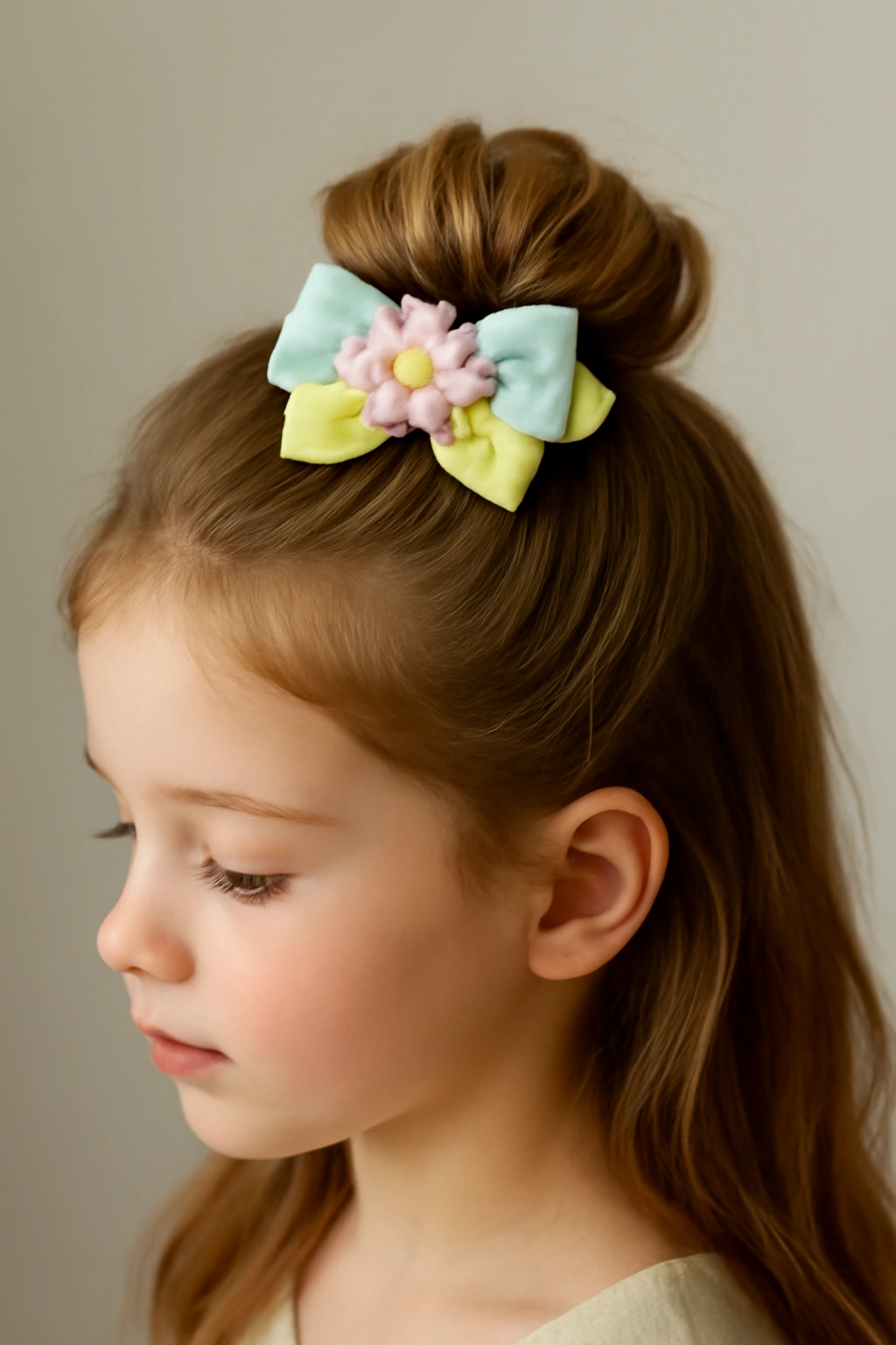 12 Sweet Easter Hairstyles Your Little Girl Needs 8 Half-up bun with a decorative pastel clip securing the top