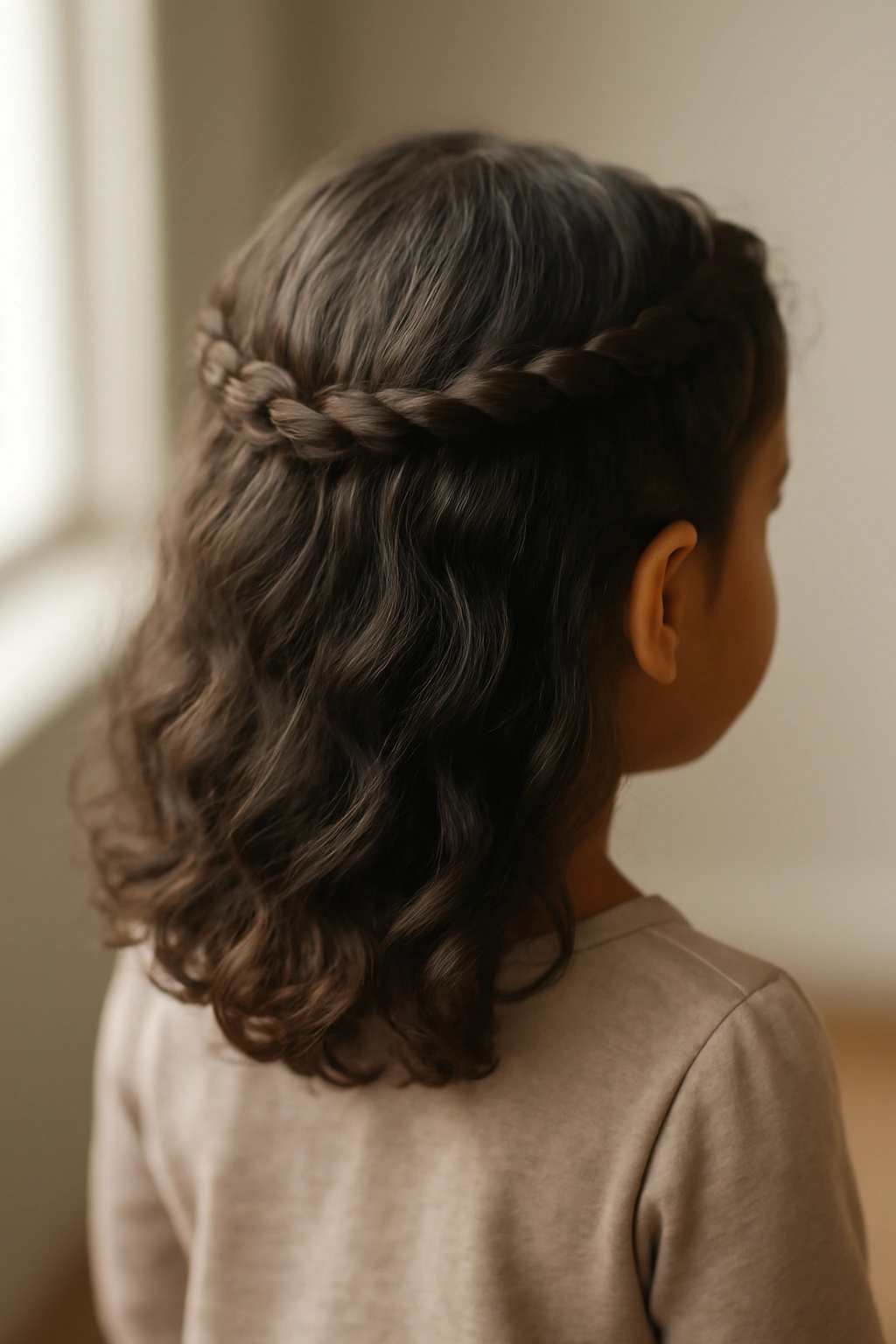 15 Adorable Natural Hair Braids for Toddlers 5 Close-up of a toddler with a half-up twisted crown braid