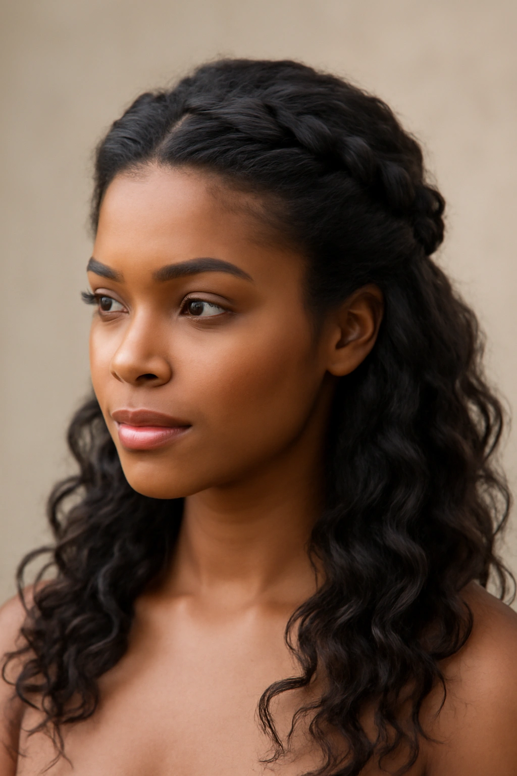 10 Pretty Natural Hair Updos for Special Occasions 9 Half-up crown with lifted twists framing the face and soft curls below