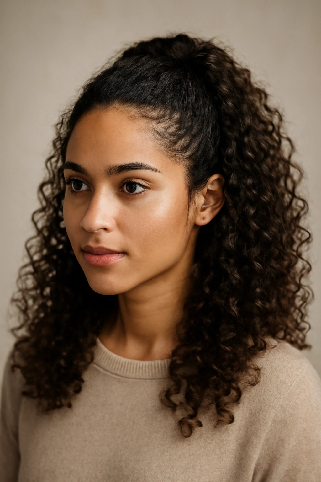 15 Beautiful Ways to Wear Your Naturally Curly Hair 7 Close-up of half-up half-down curly hairstyle with face-framing front curls
