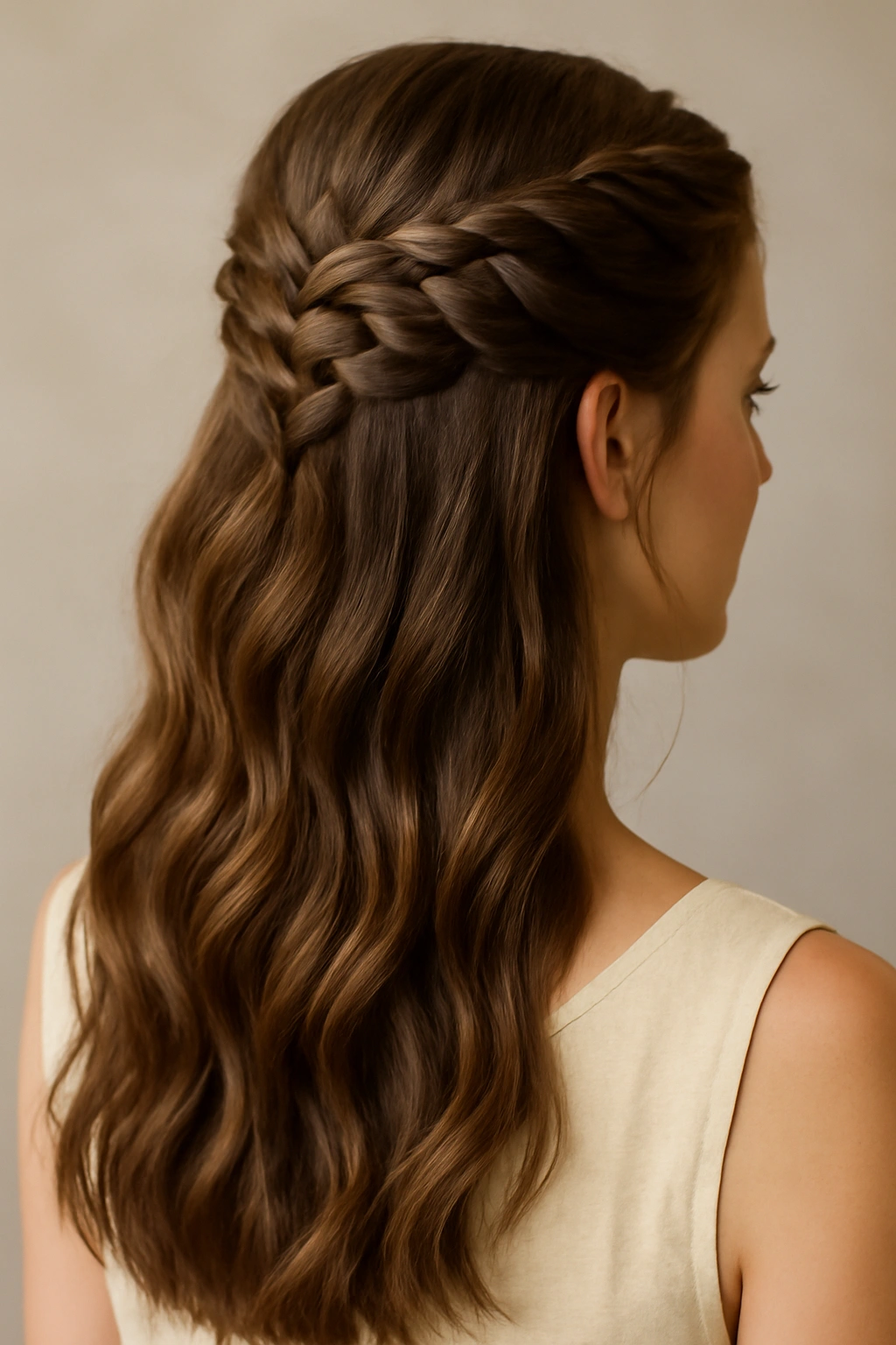 25 Wedding Hairstyles From Pixie Cuts to Long Waves 18 Half-up Dutch braid with crown braid and flowing waves
