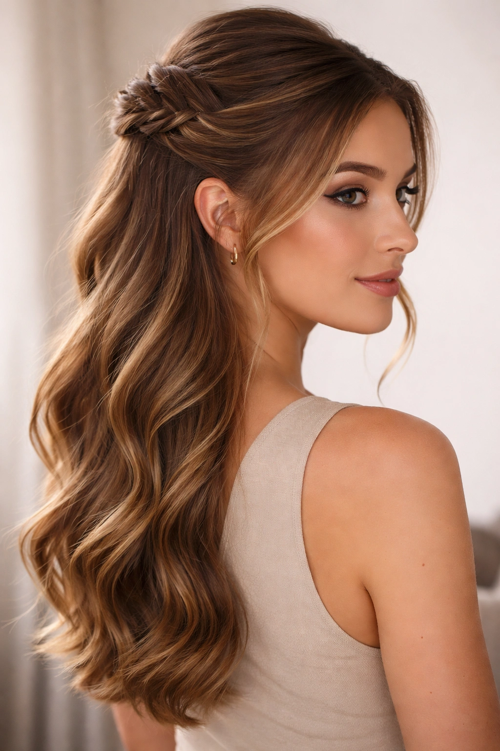 15 Polished Hairstyles That Look Put Together 5 Half-up hairstyle with defined texture and a gathered top section.
