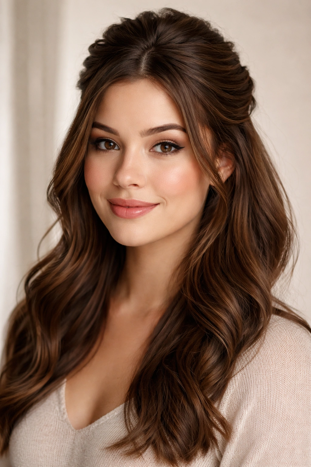 Close-up of a half-up twisted hairstyle with loose front strands framing the face