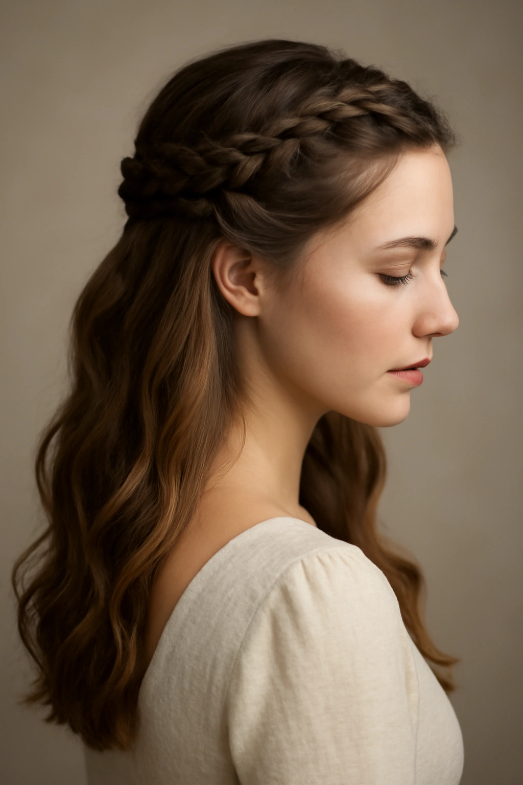 18 Wedding Styles From Polished Updos to Soft Waves 3 Half-up half-down hairstyle with face-framing braids and flowing waves