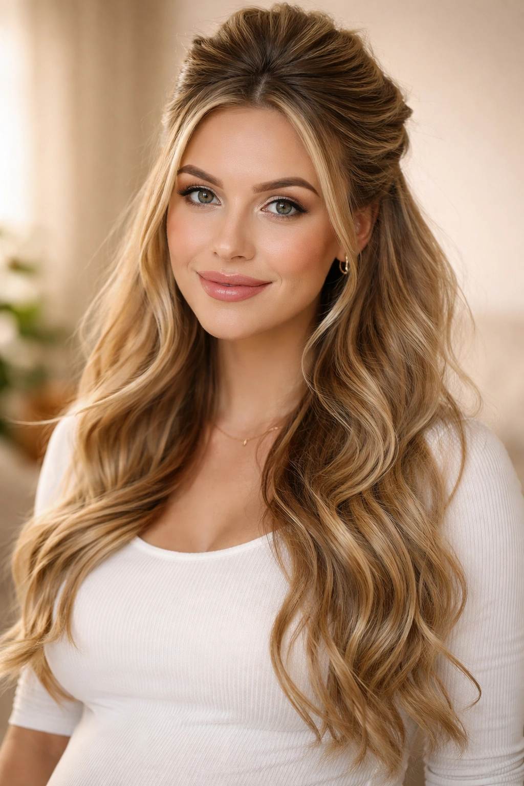 Half-up style with top section secured loosely