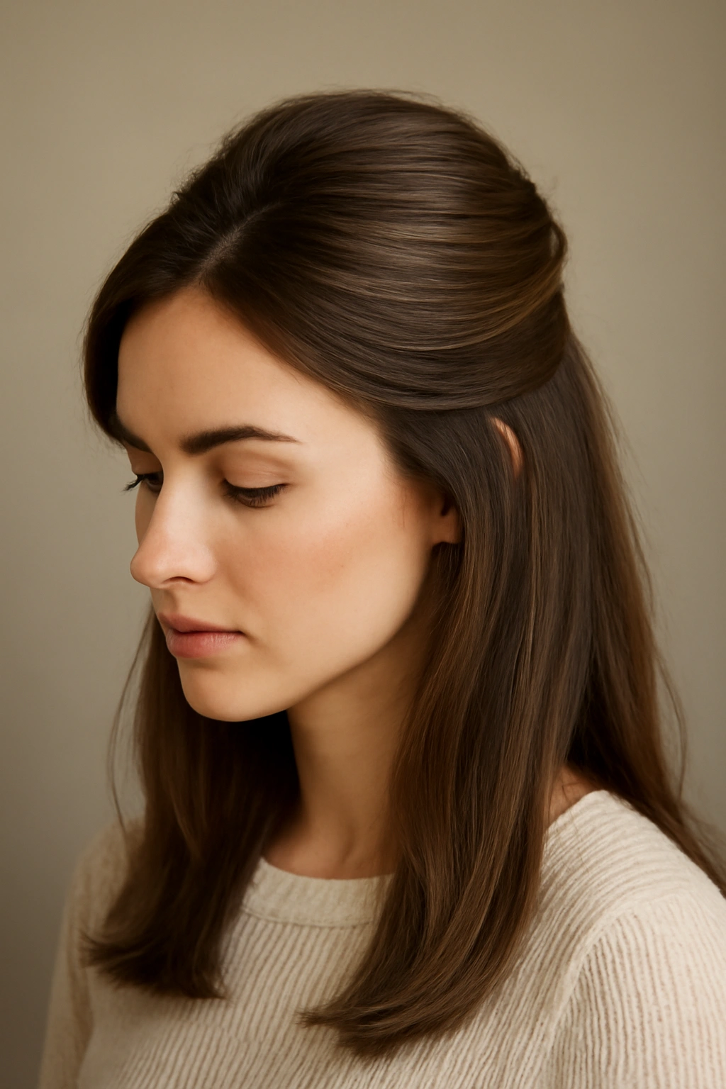 10 Quick Everyday Hairstyles in Under 5 Minutes 3 Half-up half-down hairstyle with pinned crown and loose hair beneath.