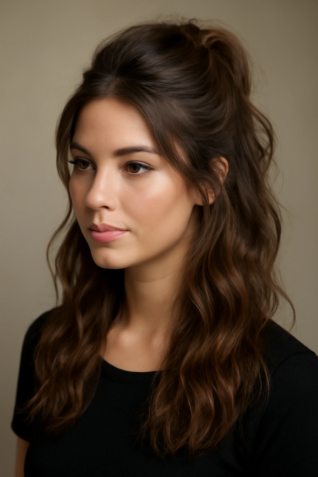 10 Effortlessly Polished Hairstyles for Your Birthday 3 Half-up half-down hairstyle showing textured waves and a hidden wrap at the crown