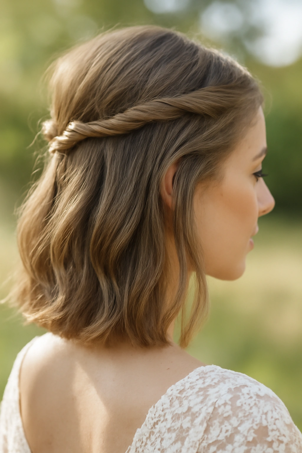 10 Wedding Hairstyles That Look Great on Bobs 3 Half-up half-down bob with twisted sections