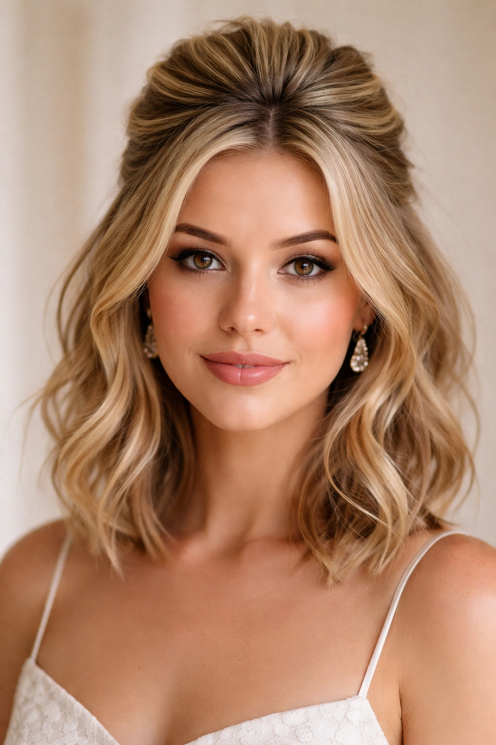 10 Prom Hairstyles For Short Hair You Can Do At Home 5 Half-up half-down hairstyle with visible crown volume and pinned section