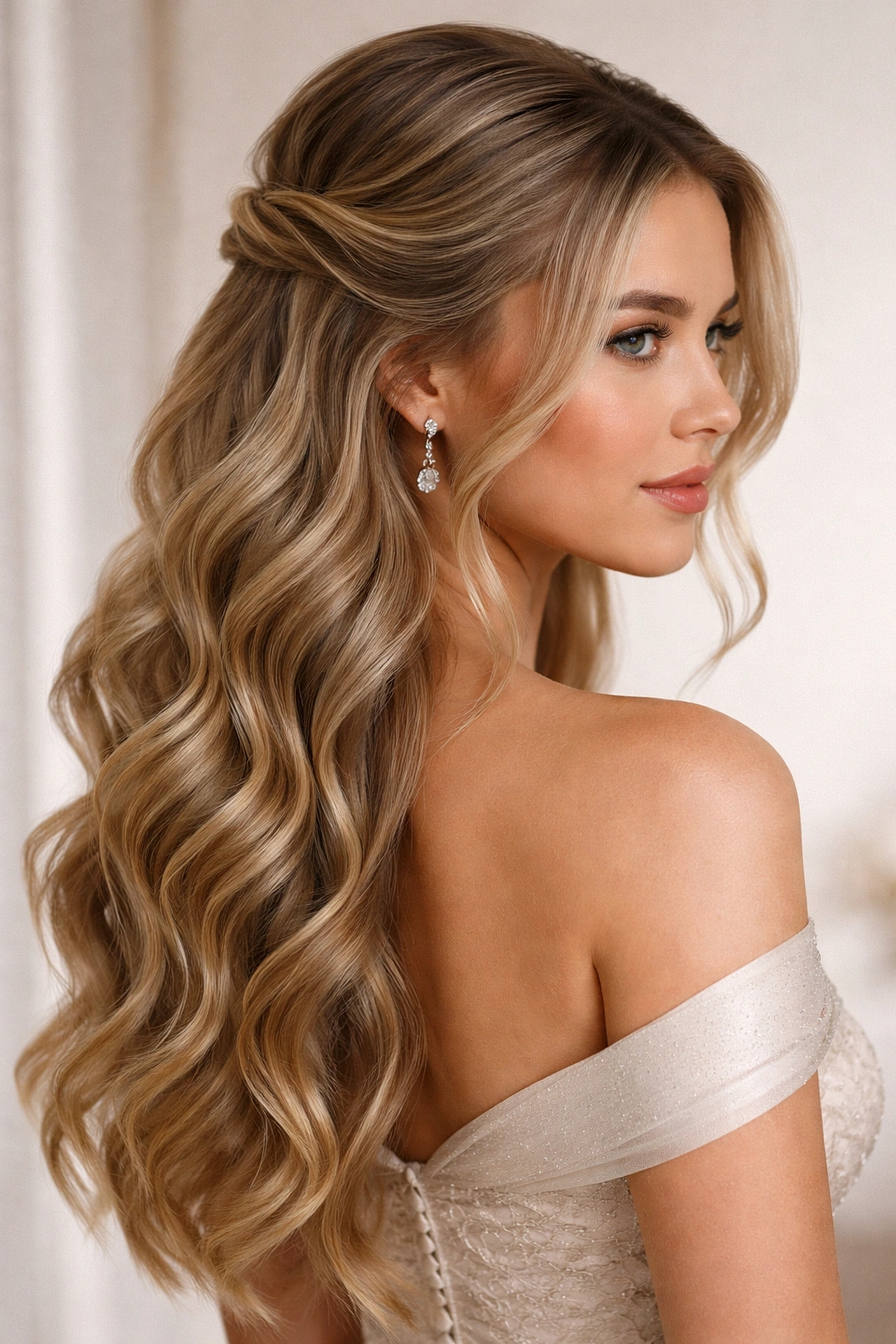 Defined waves with the top half secured and the lower half flowing.