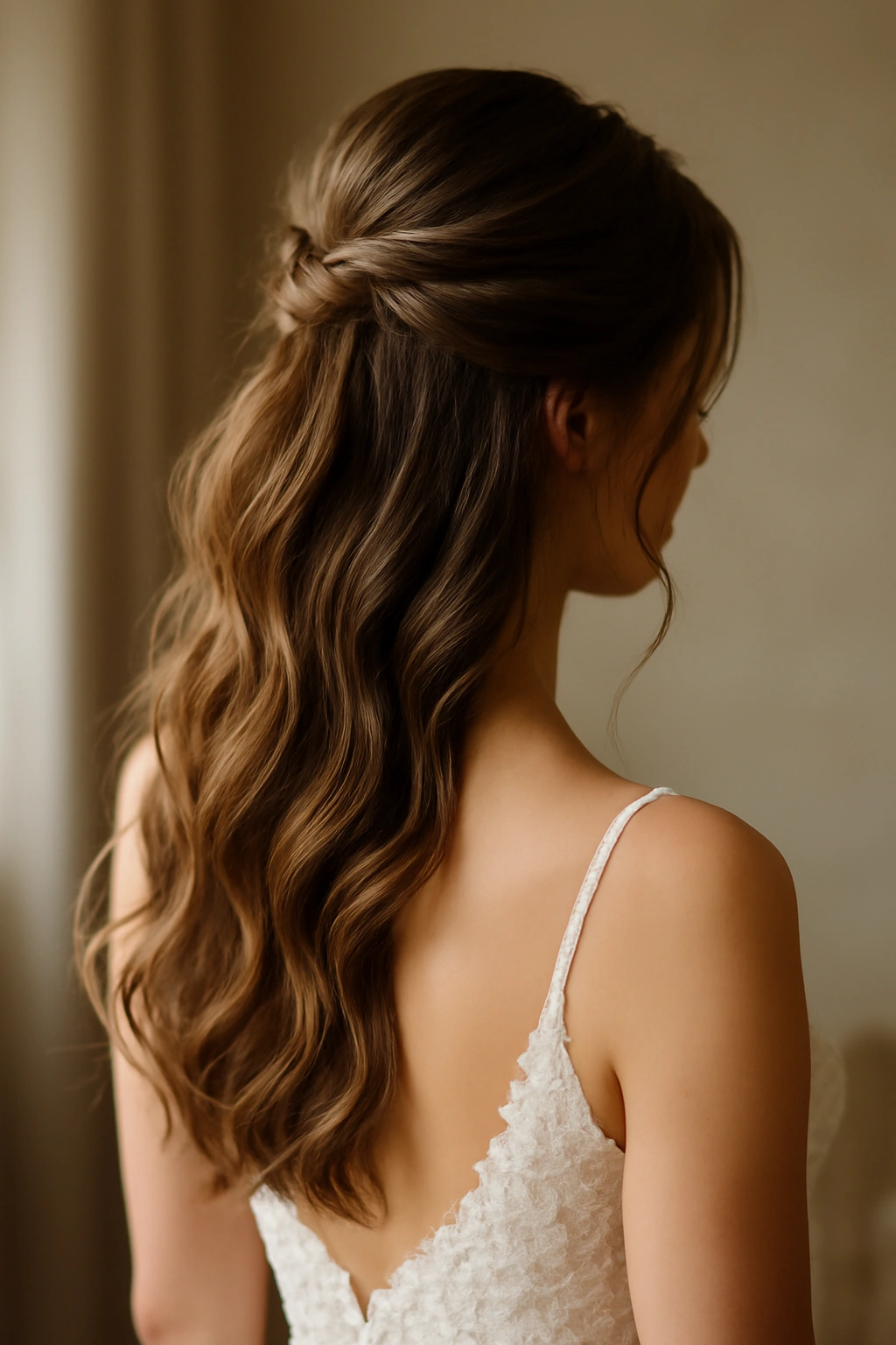 8 Soft and Romantic Updos Perfect for Your Wedding 2 Half-up half-down wedding hairstyle with secure top section and flowing waves