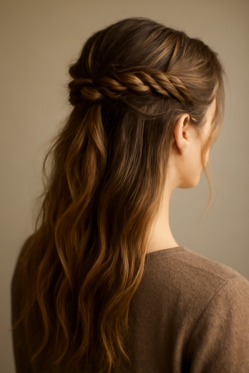 10 Loose Braid Styles for Casual or Dressy Occasions 6 Half-up loose braid with top braid and flowing bottom hair.